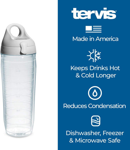 Tervis Clear & Colorful Lidded Made in USA Double Walled Insulated Tumbler Travel Cup Keeps Drinks Cold & Hot, 24oz, Black Lid, 1 Count (Pack of 1)