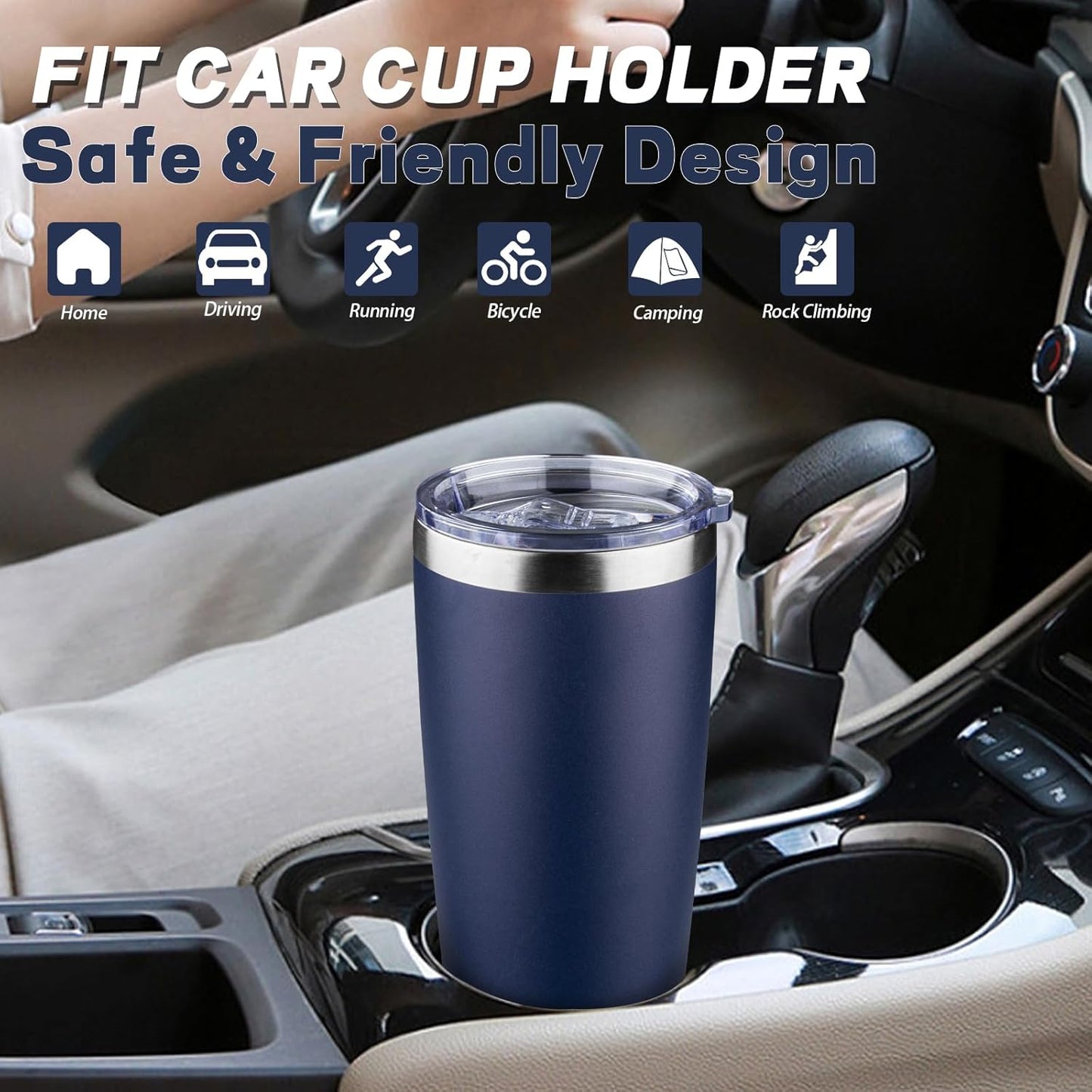 20 oz Tumbler with Lids and Straws, Stainless Steel Insulated Coffee Tumbler, Double Wall Vacuum Insulated Travel Mug Cup, Leakproof Thermal Coffee Cup for Hot and Cold Drinks (azure blue)