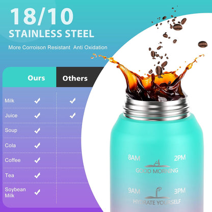 SLUXKE 24oz Insulated Water Bottle 18/10 Stainless Steel with 2Lids(Straw Lid& Spout Lids), 700ml Double Wall Vacuum Water Bottle with Handle Keep Cold and Hot for Men, Women & Kids PURPLE PINK