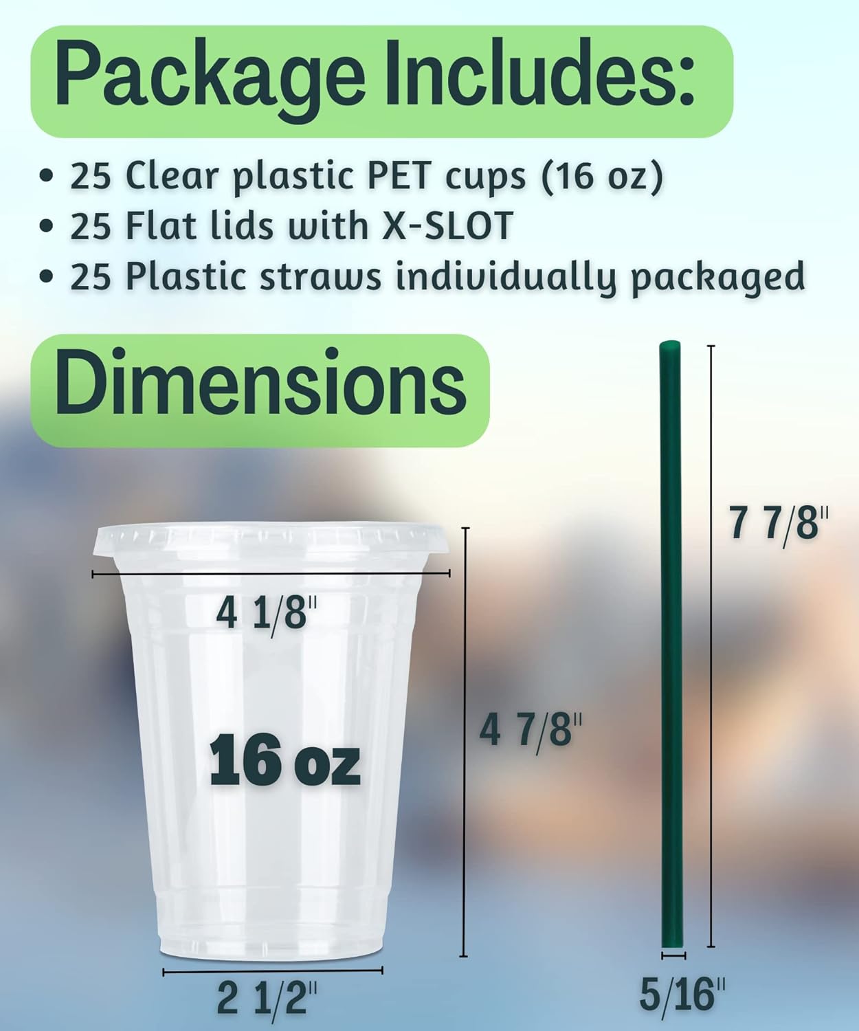 Cappatua 20 oz Clear Plastic Cups with Lids and STRAWS, Disposable Drinking Cups for Cold Drinks, Iced Coffee, Milkshakes, Smoothies, 25 Sets