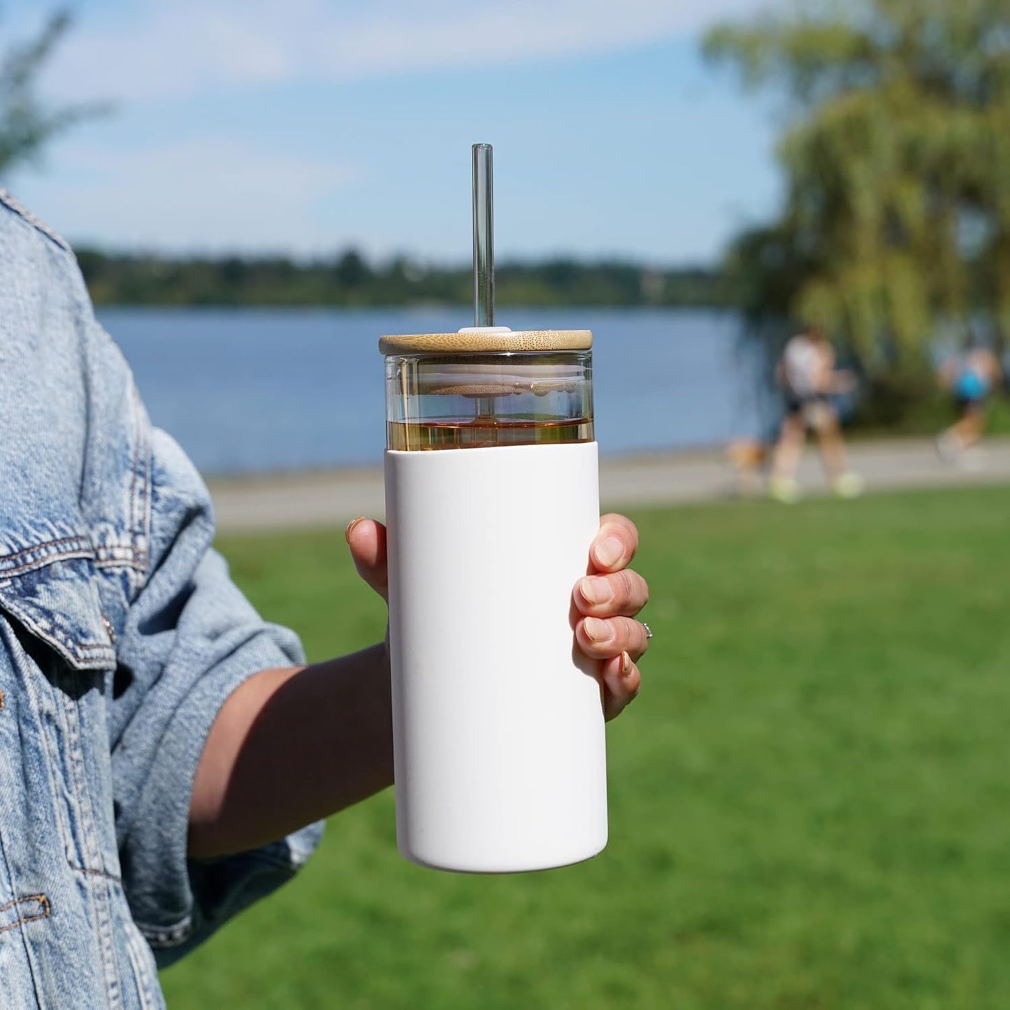 Pinky Up Blair Travel Tea Infuser Mug, Double Walled Insulated Travel Tumbler with Loose Leaf Tea Strainer, Travel Coffee Mug, Keeps Drinks Hot or Cold, 16 oz, White Leaf