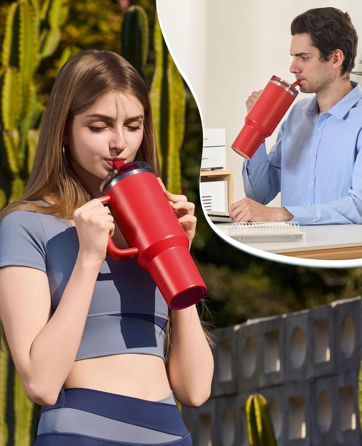 2 Pack Tumbler Flip Straw Lid Replacement Fit for Stanley 40 OZ Quencher, Leak Proof Lid with Straw for Stanley, No Spill Reusable Tumbler Lid Compatible with Stanley Cup Accessories