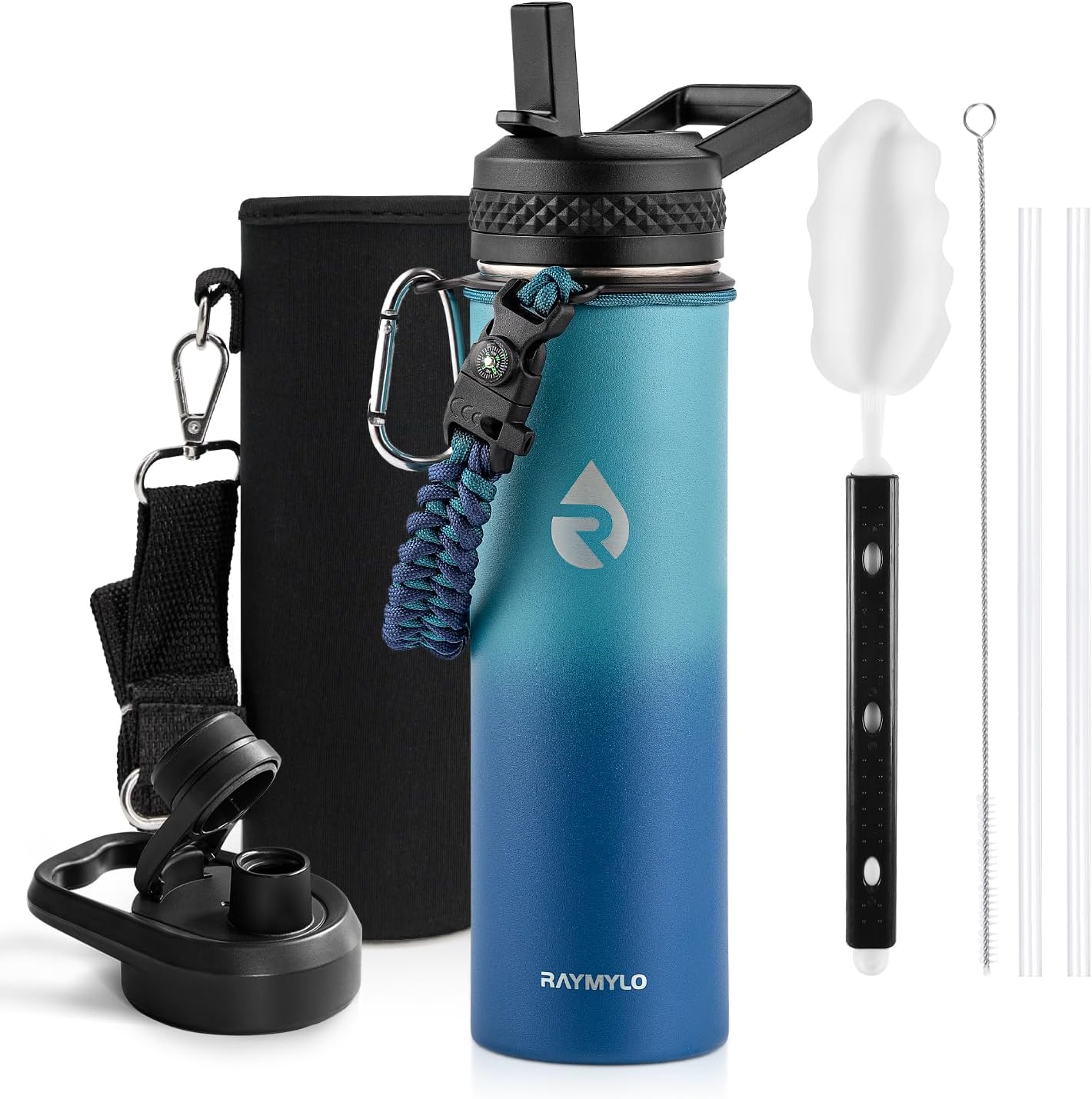 RAYMYLO One Gallon Water Bottle Insulated, Triple Walled Vacuum Stainless Steel (Cold for 48 Hrs), Leak Proof & Non-BPA, Large Water Flask Jug with Paracord Handle & Straw Spout Lids