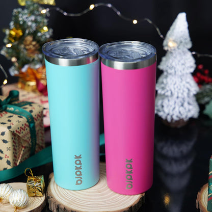 BJPKPK Skinny Tumbler with Lid 20 oz Stainless Steel Vacuum Insulated Double Wall Travel Coffee Water Tumblers Cup,White