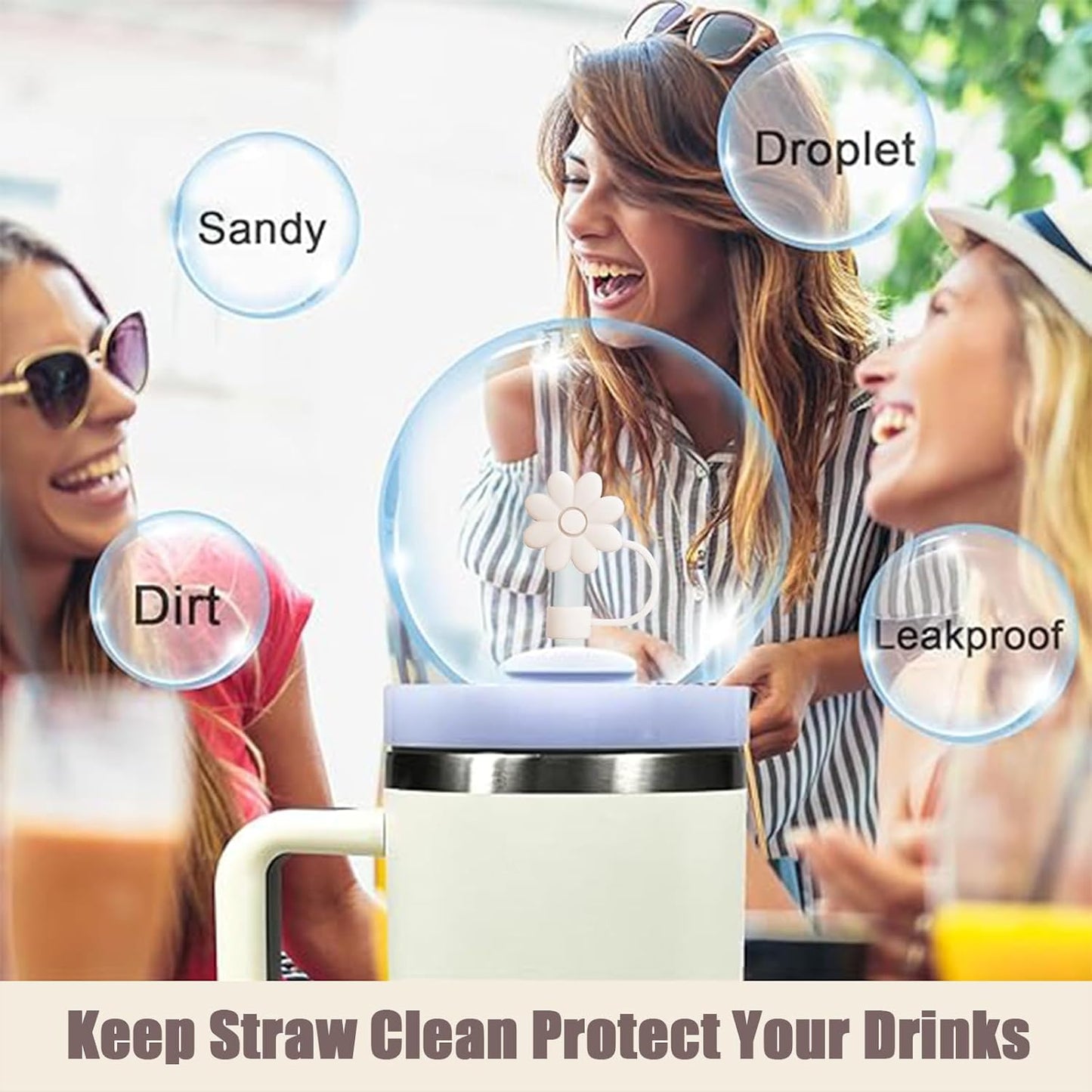 Flower Straw Covers Toppers for Stanley Cups 30&40 Oz Tumbler with Handle Accessories 4PCS Silicone Straw Caps Reusable Straws Tips Protectors for Stanley Cup 10mm 0.4in Straws,Off White