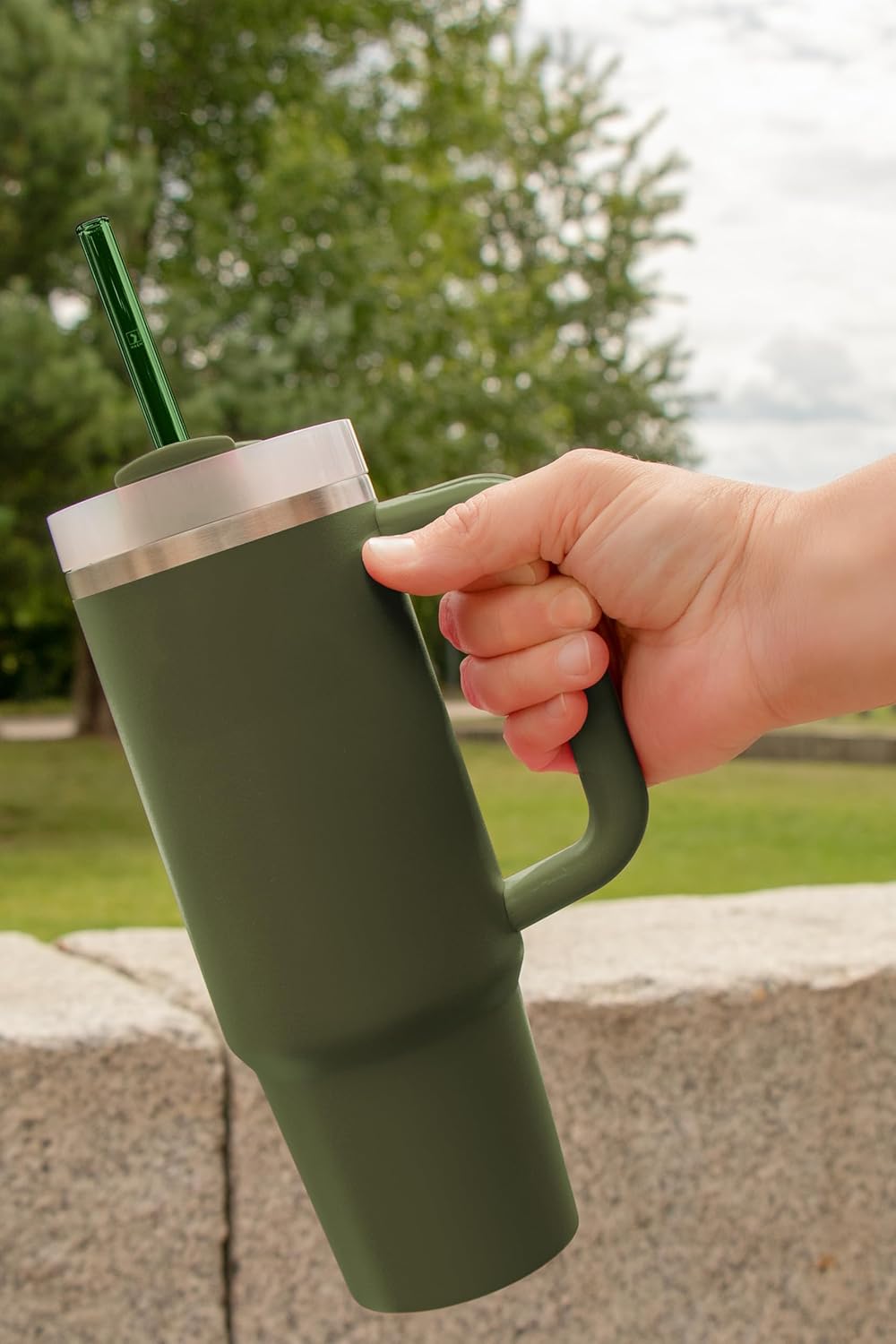 Halm Glass Straws - 6 Long 12 inch Bent Stanley Cup Replacement Drinking Straws + Plastic-Free Cleaning Brush - Perfect for Bottles & Quencher - Made in Germany - Dishwasher Safe - Eco-Friendly