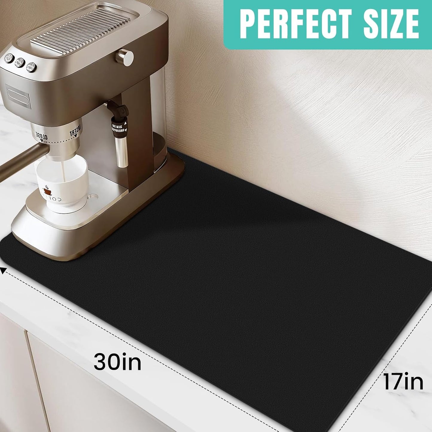 WISELIFE Coffee Mat Super Absorbent Dish Drying Mat Coffee Bar Accessories Match with Machine Large Drying Mats for Kitchen Counter 12" W x 19" L, Black