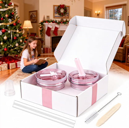 30oz Flip Straw Lid for Stanley Quencher H2.0 Tumbler, 2 Pack Leak Proof Lid Replacement No Spill Cover for Stanley Cup Accessories ProTour (Rose Quartz,Rose Quartz) - Colors A