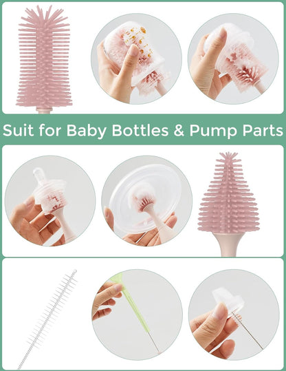 Momcozy Bottle Brush Kit with Push-Press Foam Design - Newborn Essentials Gift, Portable Cleaning Tool for Home & Travel, Baby Bottle Cleaner Brush for Breast Pumps & Nipples, Green