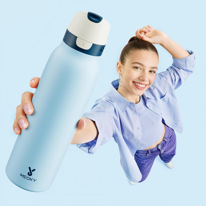 Meoky 24 oz Slim Insulated Water Bottle: Leak Proof Locking Lid, 2-in-1 Straw and Spout, 24 Hours Cold, Top Handle, BPA Free, Stainless Steel Water Bottle for Men Sports Travel Gym, Night