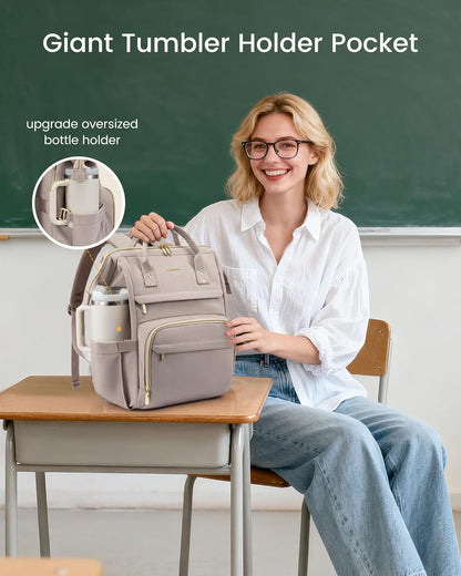 LOVEVOOK Laptop Backpack for Women with Giant Tumbler Holder Pocket,15.6 inch Waterproof Travel Backpack Purse Computer Laptop Bag,Professional Work College Nurse Teacher Backpack Casual Daypack,Black