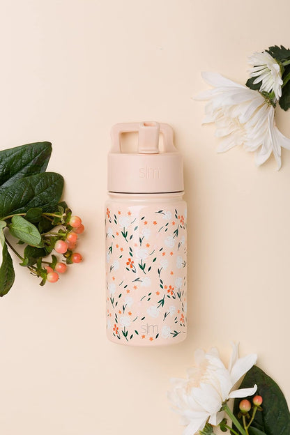 Simple Modern Kids Water Bottle with Straw Lid | 14oz Insulated Stainless Steel Kids Tumbler & Spill Proof Toddler Cup for School, Girls, Boys | Summit | Chloe Floral - Colors A
