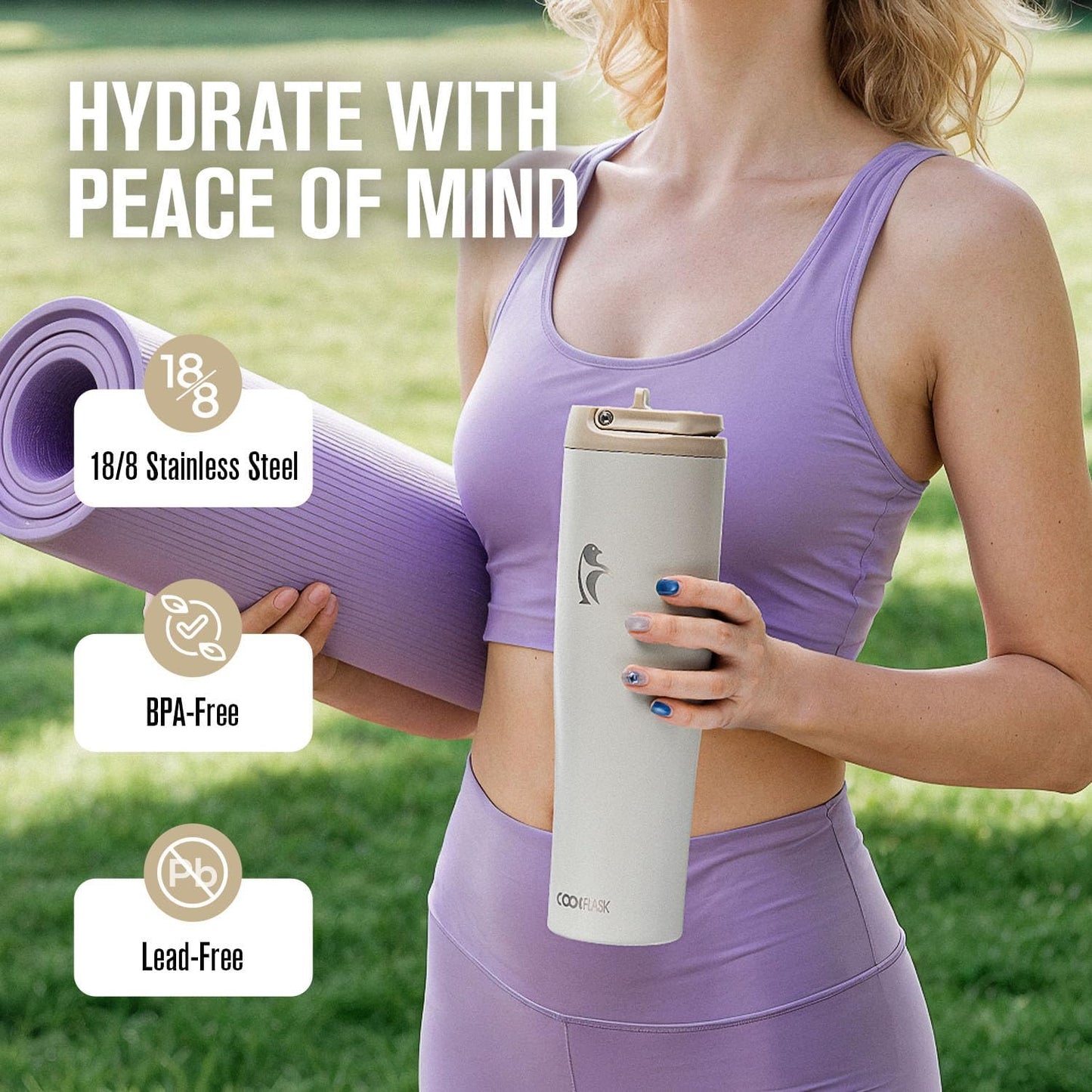 Coolflask Water Bottle 40 oz Fits Car Cup Holder, Slim Tumbler Stainless Steel with Straw & Handle, Vacuum Flask Leakproof Wide Mouth for Travel Sports Gym, Black