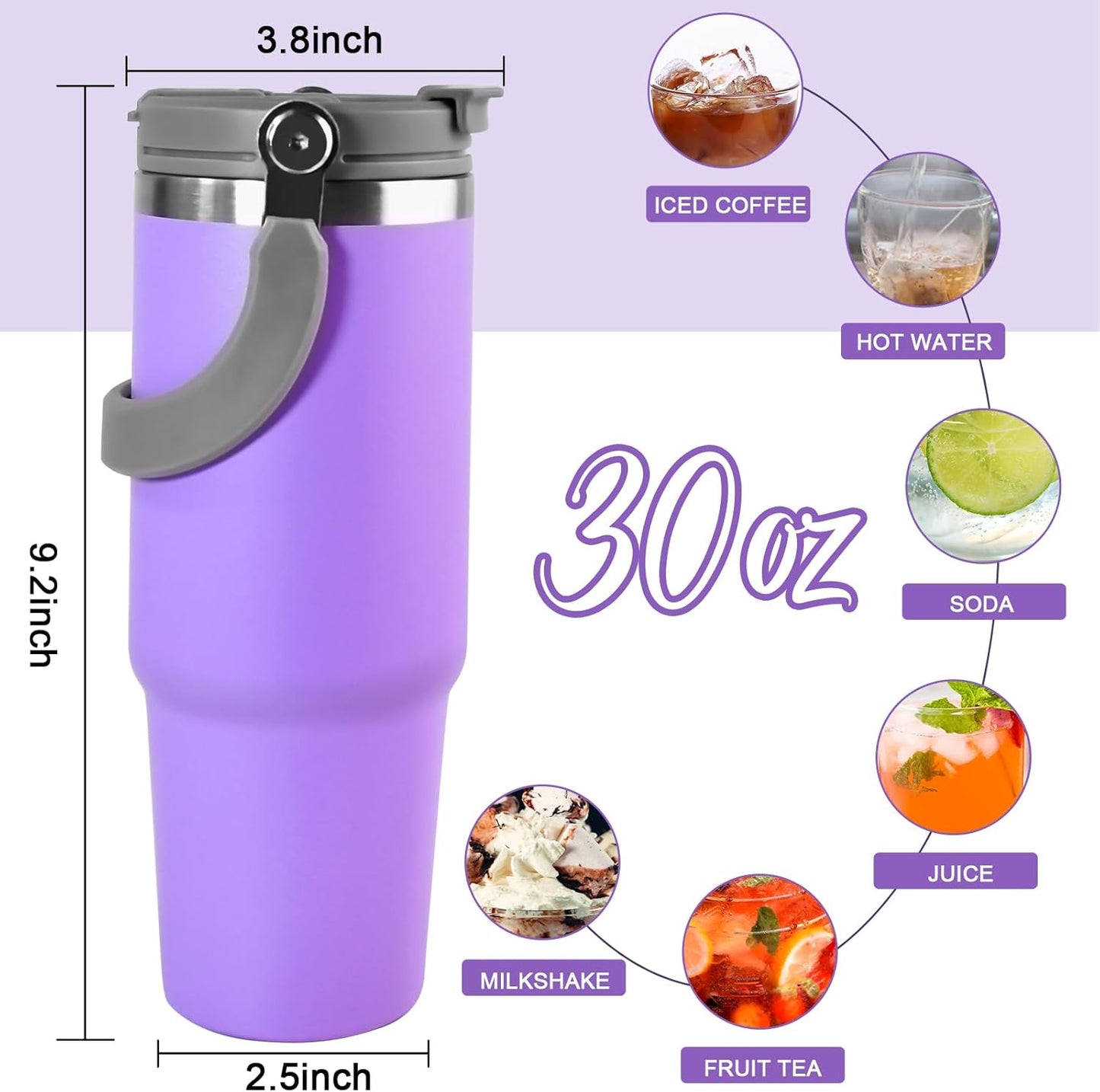 30 oz Tumbler with Handle and Straw Lid, Double Walled Vacuum Insulated Water Bottle Leakproof Tumbler Travel Coffee Mug Thermal Cup, Cupholder Friendly for Office, Home, Sport, Pink