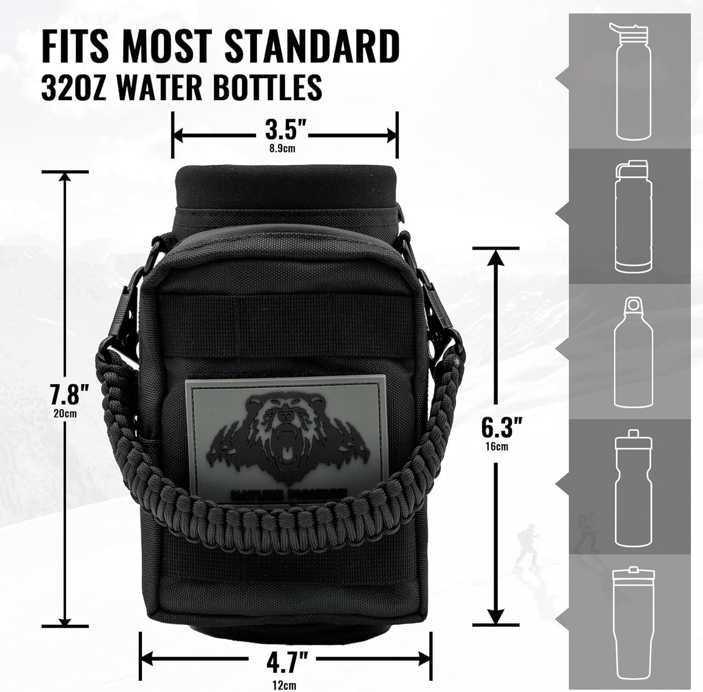 NATURE PIONEOR 32 64 128oz Tactical Water Bottle Pouch, Multi-Function Tactical Water Bottle Bag with Adjustable Shoulder Strap, Half/One Gallon Molle Strap Carrier Holder