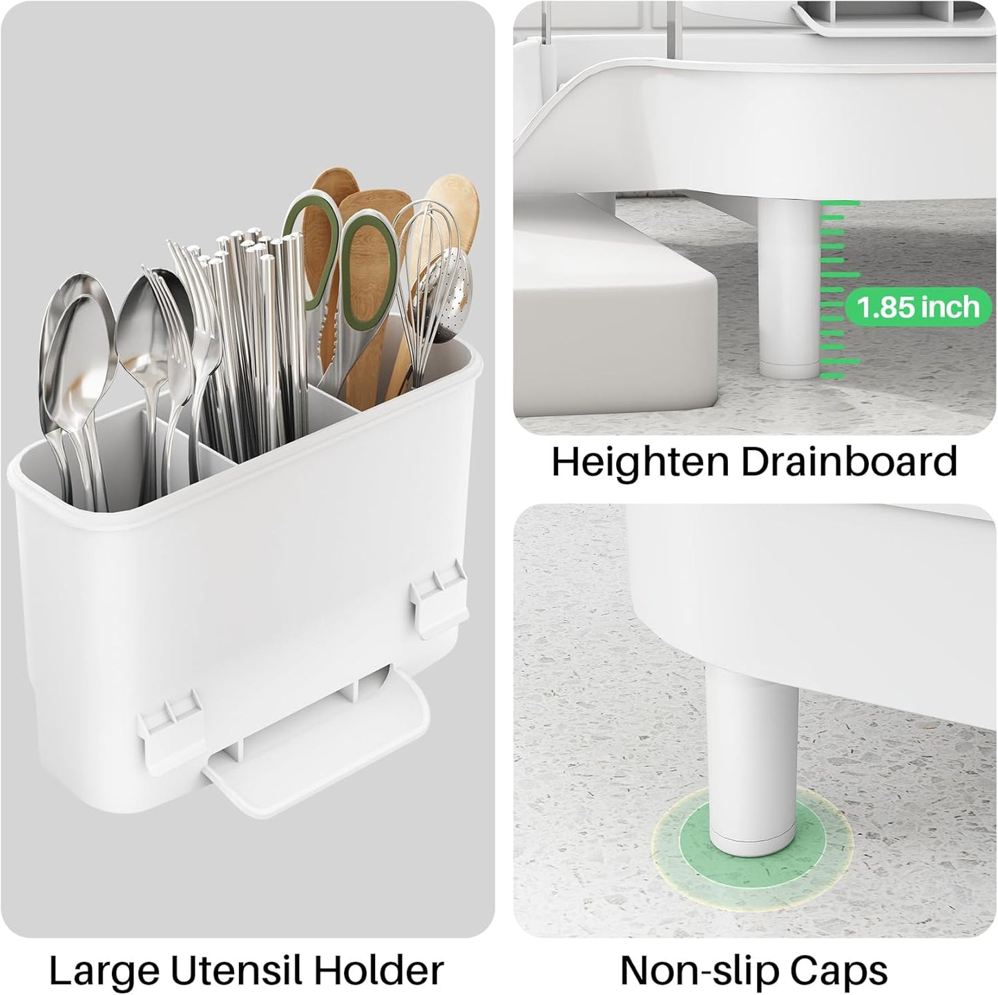 SAYZH Dish Drying Rack - Expandable Dish Rack for Kitchen Counter, Rust-Resistant Dish Drainer with Utensil Holder and Raised Guardrail, Kitchen Organizer for Cup and Bottle (Black)