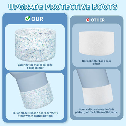 WUQID Protective Bling Silicone Boot Sleeve, Compatible with Stanley Tumbler 20-40oz & Hydro Flask Bottle 12oz-24oz, Glitter Reduces Dents Sleeve Cover for More Bottles/Tumblers Bottom of 2.83-2.95in