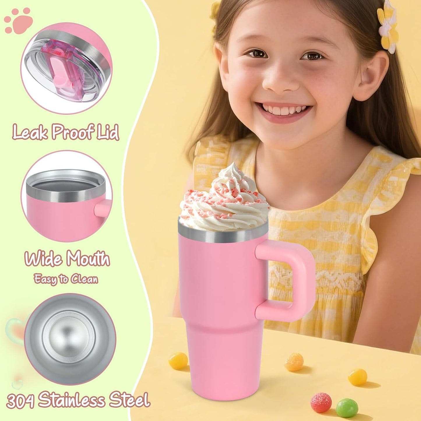 Cosictic 14 Oz Flip Straw Tumbler with Handle for Kids, Stainless Steel Double Wall Insulated Cup for Children with Flip Top Lid, 14 Oz Leak-proof Cups for Kids, Sky Blue and Purple