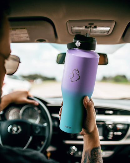 BUZIO 40oz Insulated Water Bottle Fits in Any Car Cup Holders, 40oz Vacuum Insulated Tumbler with Lids and Straw for Water, Travel Mug Cupholder Friendly, Leakproof Keep Cold & Hot, Indigo Crush