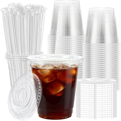 Lamosi 100 Pack 20 oz Clear Plastic Cups with Lids and Straws, Disposable Iced Coffee Cups with Lids for To-Go Cold Drinks, Smoothies and Slushie