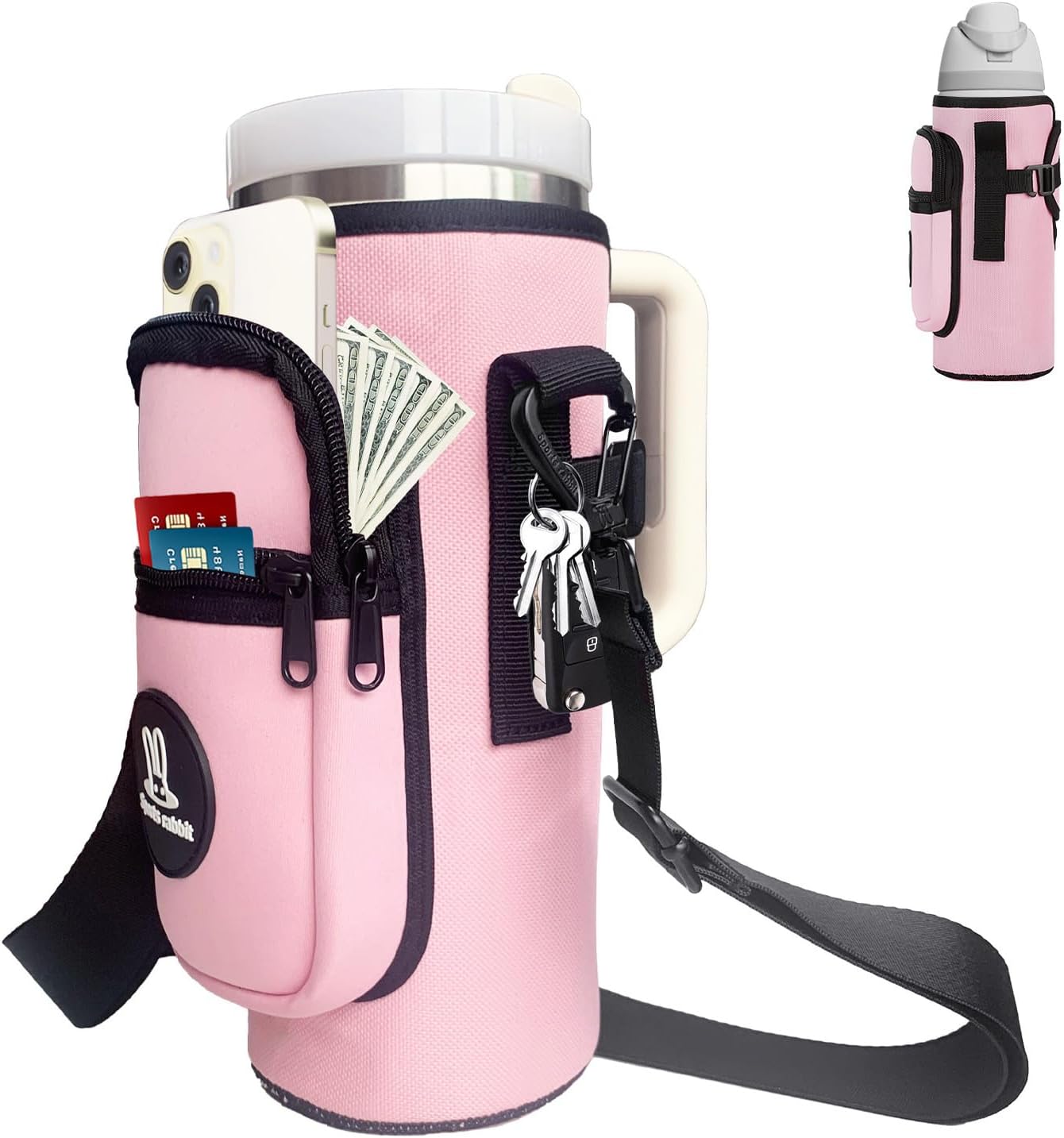 Sports rabbit Universal Water Bottle Holder – Durable Oxford & Neoprene Hybrid Design Compatible with Stanley 30/40oz Handled & 64/87oz Straight Tumblers, Adjustable Strap for Gym, Travel, Outdoors