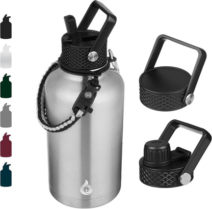 BJPKPK Insulated Water Bottles with Straw Lid, 40oz Stainless Steel Water Bottles with 3 Lids, BPA Free Leakproof Thermo, Tumblers, Cups for Sports, Gym- Midnight - Colors B