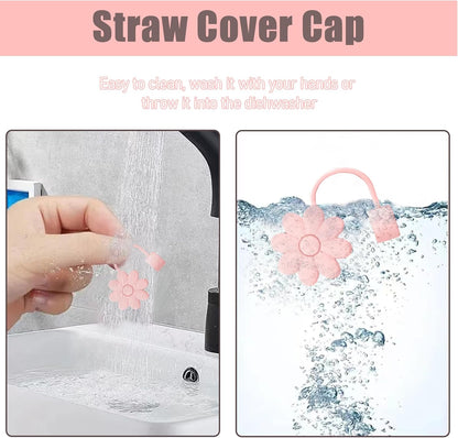 Flower Straw Covers Toppers for Stanley Cups 30&40 Oz Tumbler with Handle Accessories 4PCS Silicone Straw Caps Reusable Straws Tips Protectors for Stanley Cup 10mm 0.4in Straws,Off White