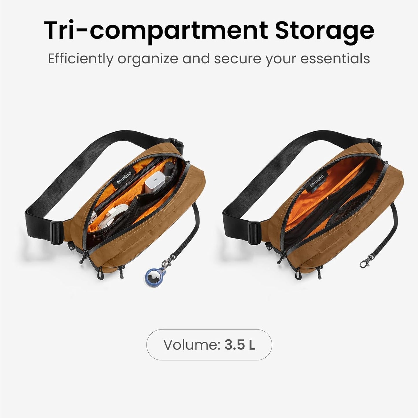 tomtoc 3.5L Sling Bag with RFID Blocking, Crossbody Bag Chest Shoulder Pack for Men and Women, Water-resistant Lightweight Casual Waist Fanny Pack for Travel/Daily Use