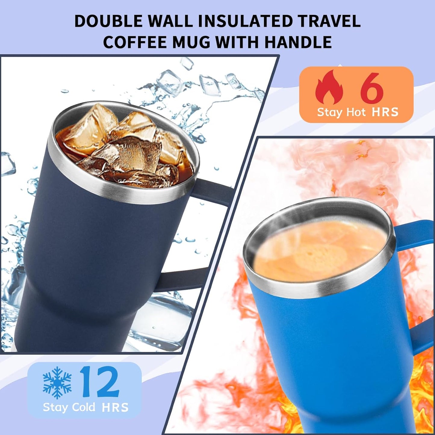 20oz Insulated Tumbler with Handle Stainless Steel Travel Coffee Mug with Lid and Straw Double Wall Vacuum Leak-proof Reusable Thermal Water Cup for Hot and Cold Drinks (Purple,1 Pack)