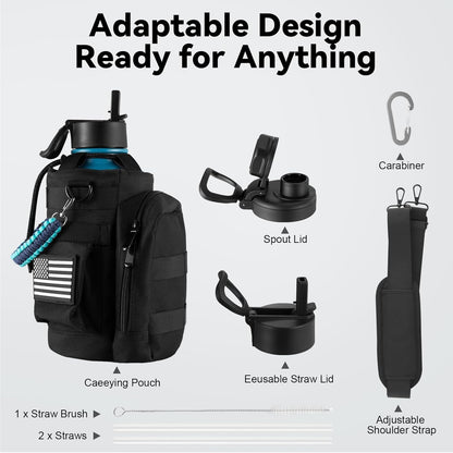 KXIAOCHEN Insulated Water Bottle With Strap, Cold For 48 Hrs Leak Proof, Triple Wall Stainless Steel Sports Water Bottle With Straw And Spout Lid For Gym Hiking Travel