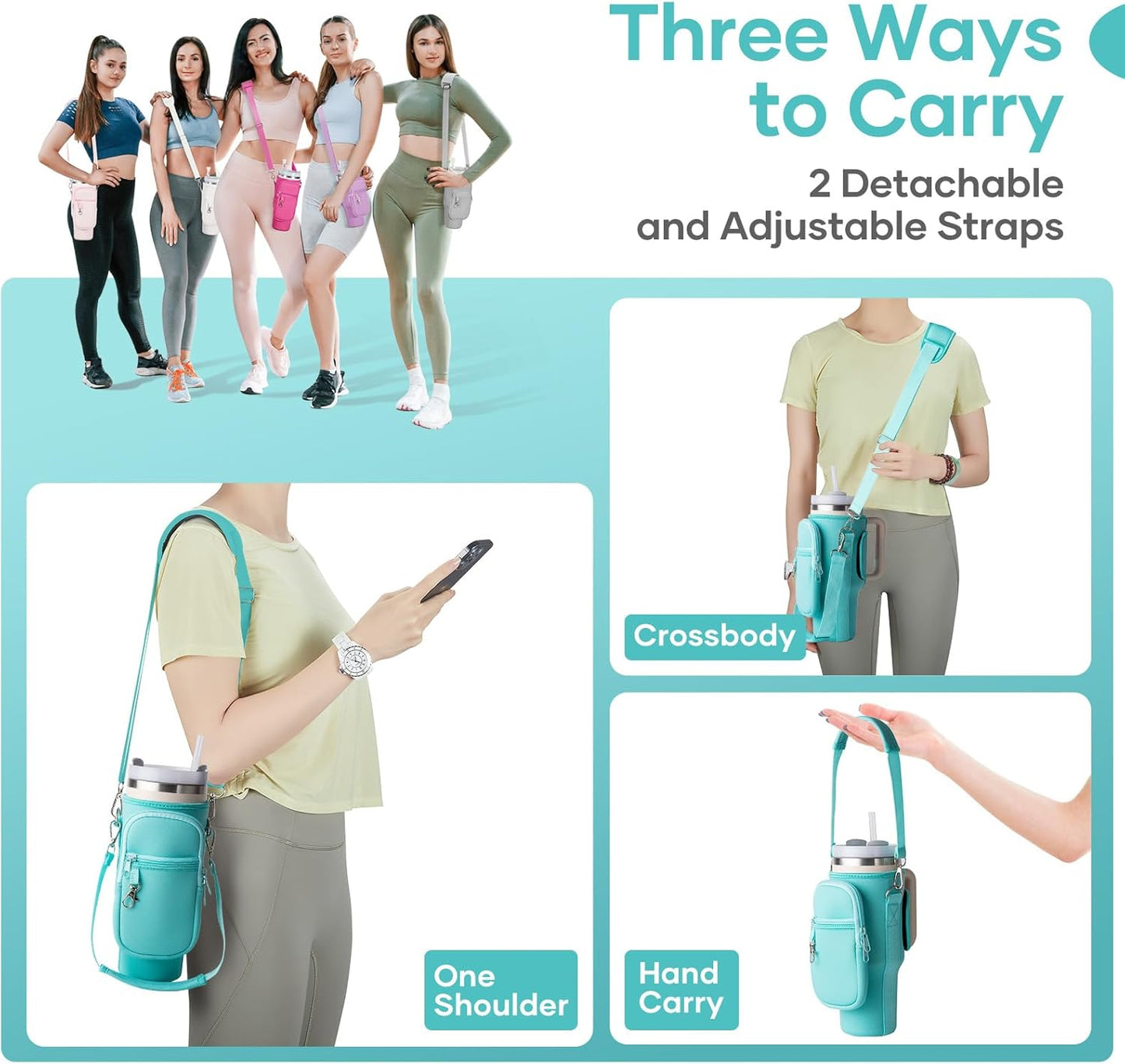 linmaya Water Bottle Carrier Bag for Stanley Cup 40/30oz with Phone Holder Pockets,Neoprene Water Bottle Cross-body Bag with Adjustable Shoulder & Hand Strap Stanley Cup Accessories