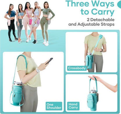 linmaya Water Bottle Carrier Bag for Stanley Cup 40/30oz with Phone Holder Pockets,Neoprene Water Bottle Cross-body Bag with Adjustable Shoulder & Hand Strap Stanley Cup Accessories