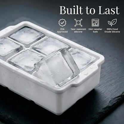 KitchFort Large Silicone Ice Cube Tray (2-Pack), Easy Release 2" Big Ice Cubes - Cocktail, Whiskey Ice Cubes Mold - Ice Trays for Freezer with Lid - Stackable Silicone Ice Tray - Black