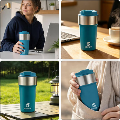 17oz Double Wall Stainless Steel Vacuum Insulated Travel Mug, Spill-Proof & Leak-Proof Coffee Mug, BPA-Free Reusable Coffee Cup for Hot & Cold Drinks, Black (Black)