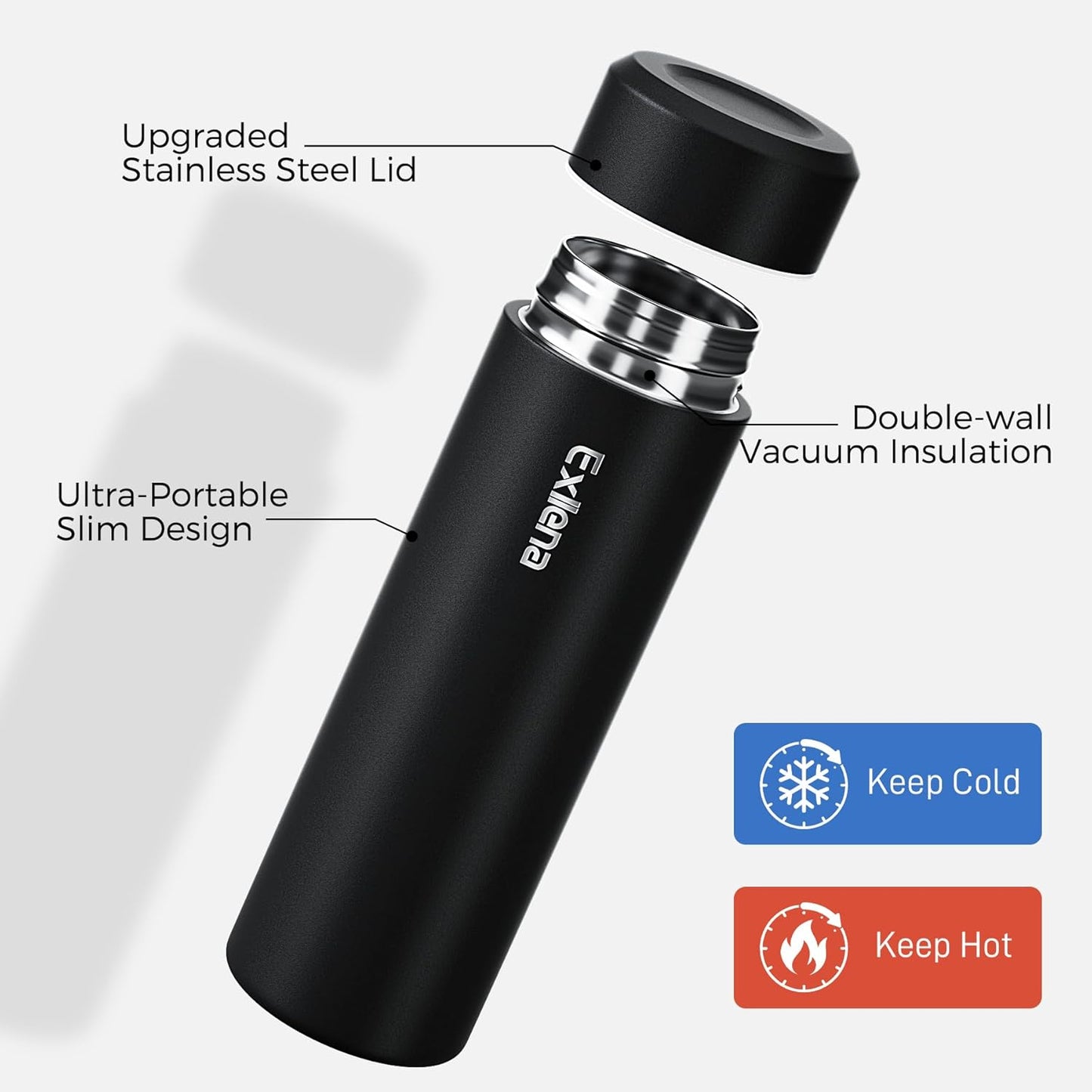 【Upgraded】Exllena Small Insulated Water Bottle 12 oz/350ml– Mini Insulated Water Bottle for Hot & Cold Drinks, Perfect Small Water Bottle for Travel, Purse...(Greyish Blue)
