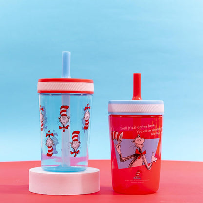 Zak Designs 15oz Bluey Kelso Tumbler Set, Leak-Proof Screw-On Lid with Straw Made of Durable Plastic and Silicone, Perfect Bundle for Kids, 2 Count (Pack of 1) - Colors B