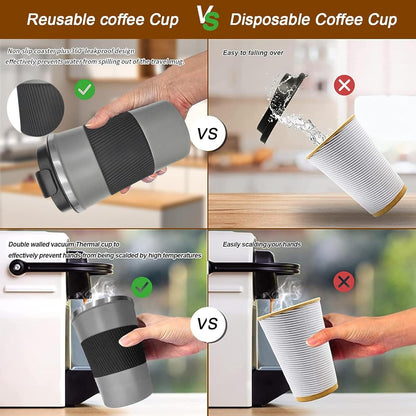 YINBAOGE Insulated Travel Coffee Mug, Spill & Leak Proof, Portable To Go Camping Stainless Steel Coffee Tumbler, Reusable Thermal Coffee Cup with Lid for Hot & Cold Drinks (Black, 12 OZ)