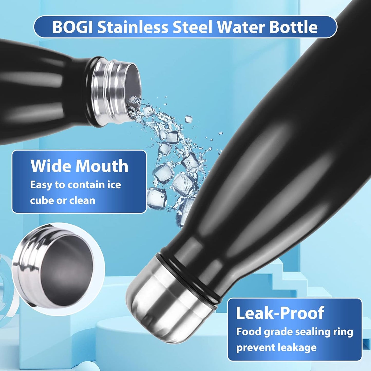 BOGI 17oz Insulated Water Bottle Double Wall Vacuum Stainless Steel Water Bottles, Leak Proof Metal Sports Water Bottle Keeps Drink Hot and Cold - Perfect for Outdoor Sports Camping Biking (Purple)