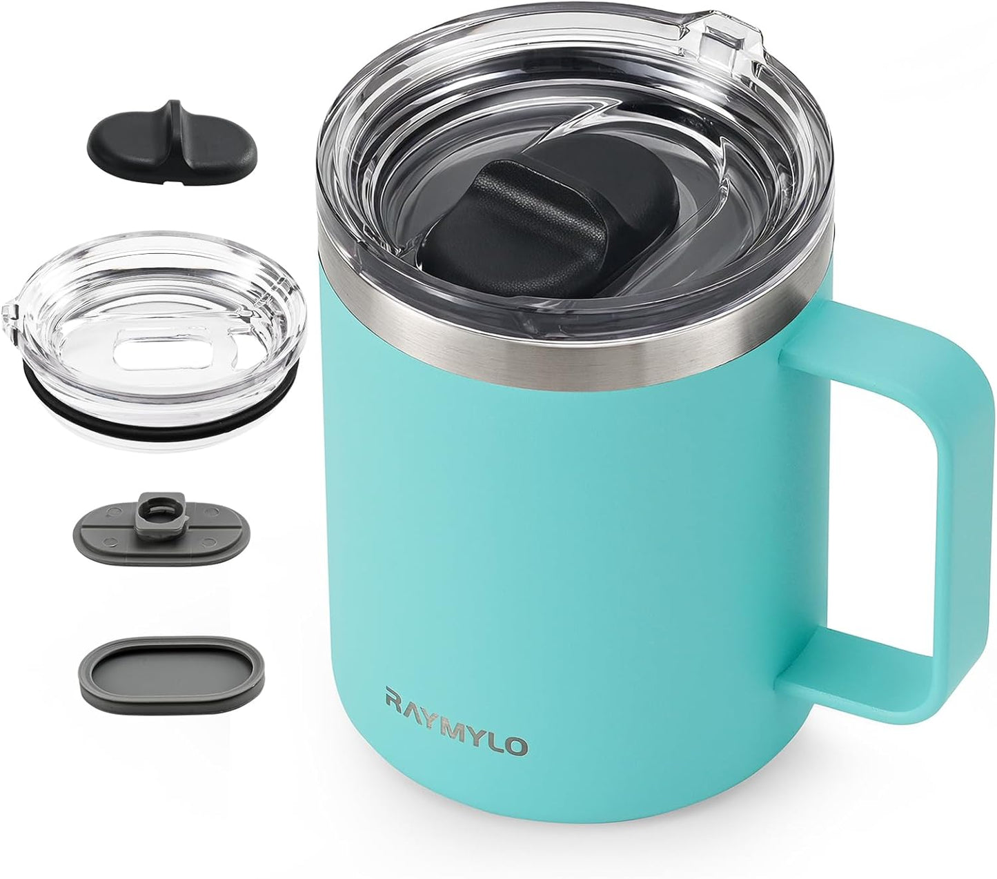 RAYMYLO Insulated Coffee Mug 12 oz, Double Wall Stainless Steel Coffee Mug with Lids, Leak-Proof & Detachable Slider Lid for Thorough Clean, Keeps Coffee Cold for 9 Hrs, Suitable for Camp Home Office