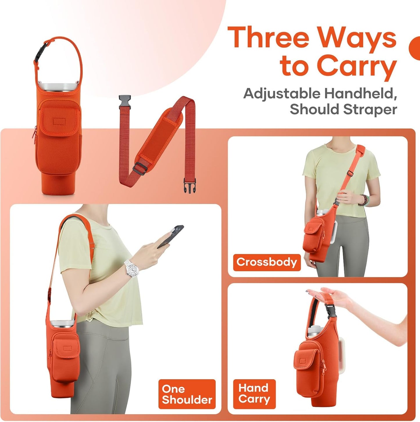 Bufilea Carrier Bag with Phone Holder Pockets for Stanley 40/30oz Tumbler with Handle, Insulated Neoprene Crossbody Bag Cup Holder w/Shoulder & Handheld Straps Fits Stanley Cup Accessories