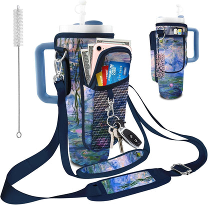 Stanley Carrier Bag for Stanley 40oz/30ozTumbler with Phone with 2 Adjustable Strap,3 Pockets Bottle Stanley Cup Carrier Bag & Case,Accessories for Hiking Travelling