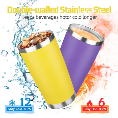 20 oz Tumbler with Lids and Straws, Stainless Steel Insulated Travel Coffee Mug, Double Wall Vacuum Insulated Tumblers, Powder Coated Coffee Tumbler for Cold & Hot Drinks (Light Purple)