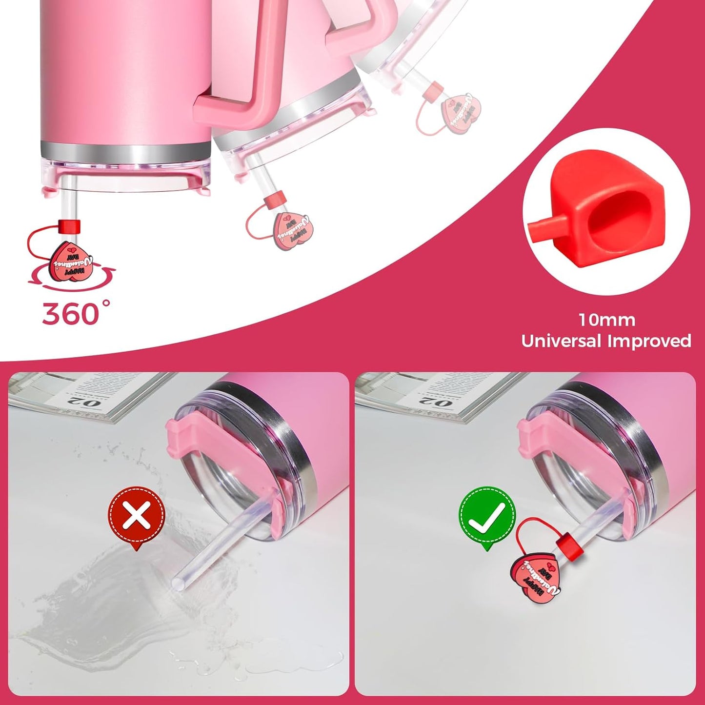 6PCS Pink Black Girl Straw Covers for Stanley Cup，Cute Silicone Straw Topper for 10mm Drinking Straw Tip Covers Stanley Cup Accessories