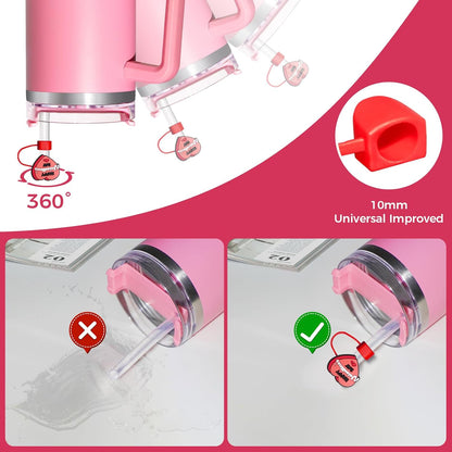 6PCS Pink Black Girl Straw Covers for Stanley Cup，Cute Silicone Straw Topper for 10mm Drinking Straw Tip Covers Stanley Cup Accessories