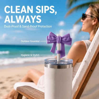 BTYHAOS Silicone Straw Caps for 10mm Tumblers | Reusable Dust-Proof Straw Toppers Compatible with Stanley 30oz & 40oz Tumblers (Purple Flower 3pc)