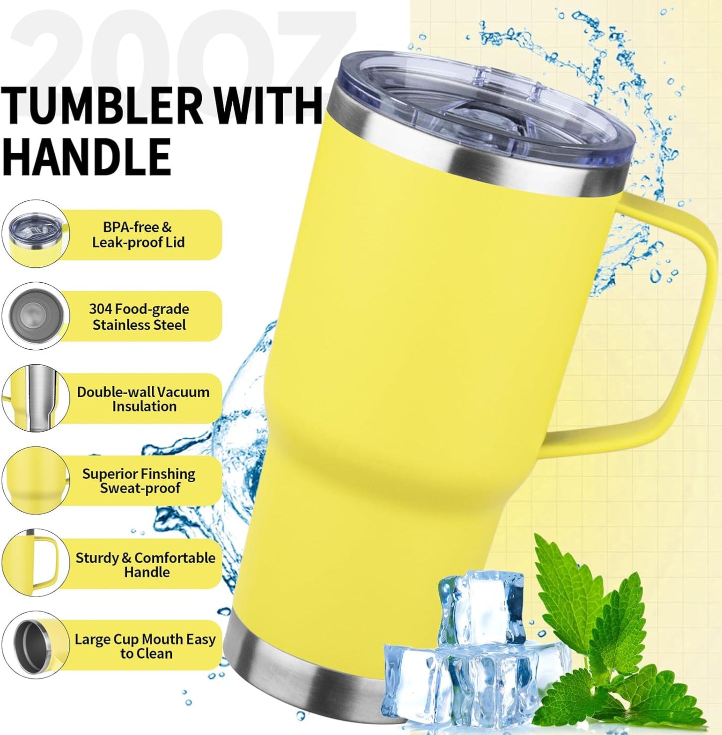 20oz Insulated Tumbler with Handle Stainless Steel Travel Coffee Mug with Lid and Straw Double Wall Vacuum Leak-proof Reusable Thermal Water Cup for Hot and Cold Drinks (Purple,1 Pack)