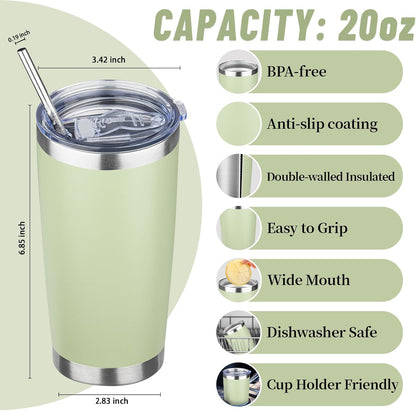 20 oz Tumbler with Lids and Straws, Stainless Steel Insulated Travel Coffee Mug, Double Wall Vacuum Insulated Tumblers, Powder Coated Coffee Tumbler for Cold & Hot Drinks (Light Purple)