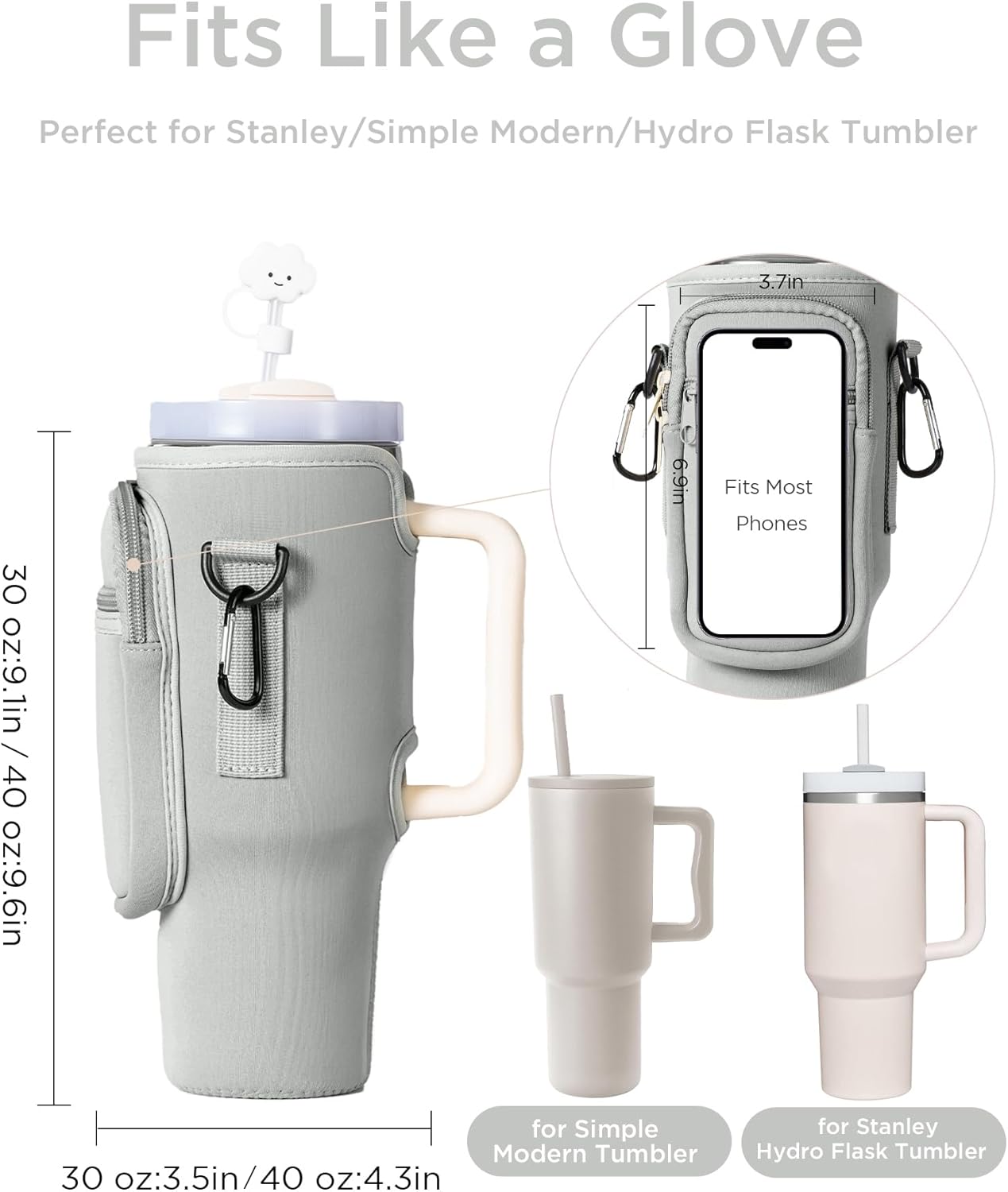 dabria Water Bottle Carrier Bag with Phone Pocket for Stanley 40/30 oz Tumbler Neoprene Water Bottle Holder Pouch with Adjustable Strap Bollus with Straw Cover for Stanley Cup Accessories