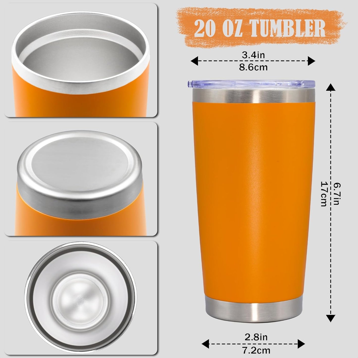 20 oz Tumbler Coffee Travel Tumblers Bulk with Lid Stainless Steel Double Wall Vacuum Insulated Mug Powder Coated Cups fit Car Cupholder for Hot and Cold - Stainless Steel, 4Pack