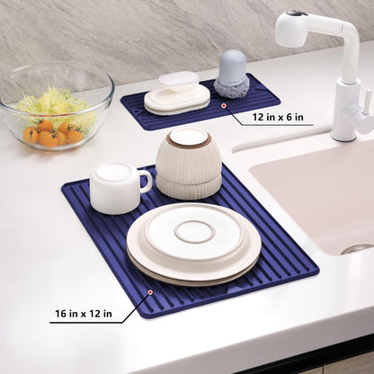 Dish Drying Mat, Mini Silicone Drying Mat for Kitchen Counter, Heat Resistant Silicone Mat for Countertop Protector, Super Thick Non-Slip Dish Drying Pad for Coffee Cup/Bottle/Glassware